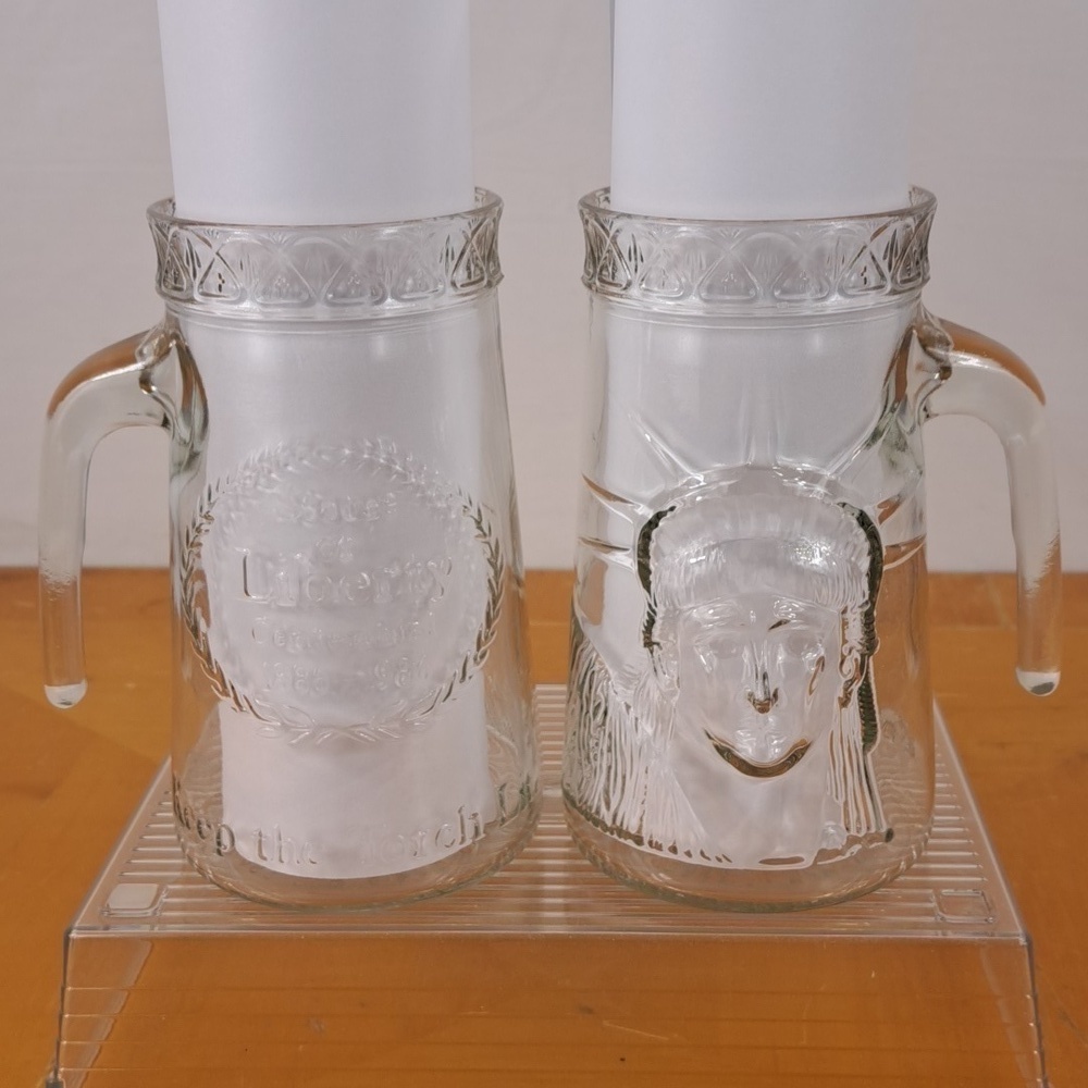 Vintage 80's Anchor Glass Staute of Liberty clear heavy drinking glasses
